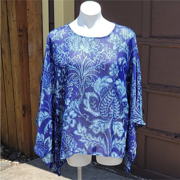 Bob Mackie Wearable Art butterfly metallic stripe brocade printed blouse size M - Picture 5 of 10